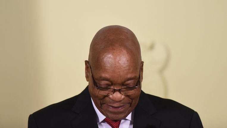 President Zuma kondigt op 14 februari zijn aftreden met onmiddellijke ingang aan. Beeld epa