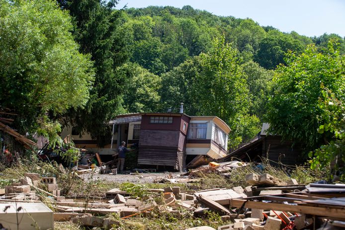 Le camping de Méry à Esneux, où de fortes pluies ont provoqué de graves inondations, dimanche 18 juillet 2021.
