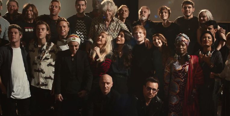 De artiesten die meezingen op de nieuwe Band Aid single Beeld Screenshot