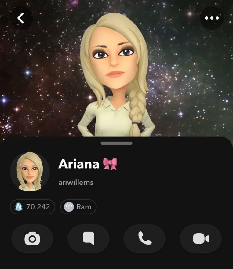 Het Snapchatprofiel van G.R. alias 'Eveline' of 'Ariana'. Beeld RV
