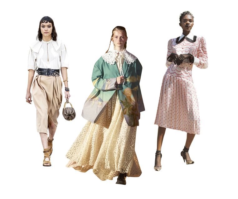 Van links naar rechts: Looks van Chloé, Rokh en Rodarte.  Beeld rv