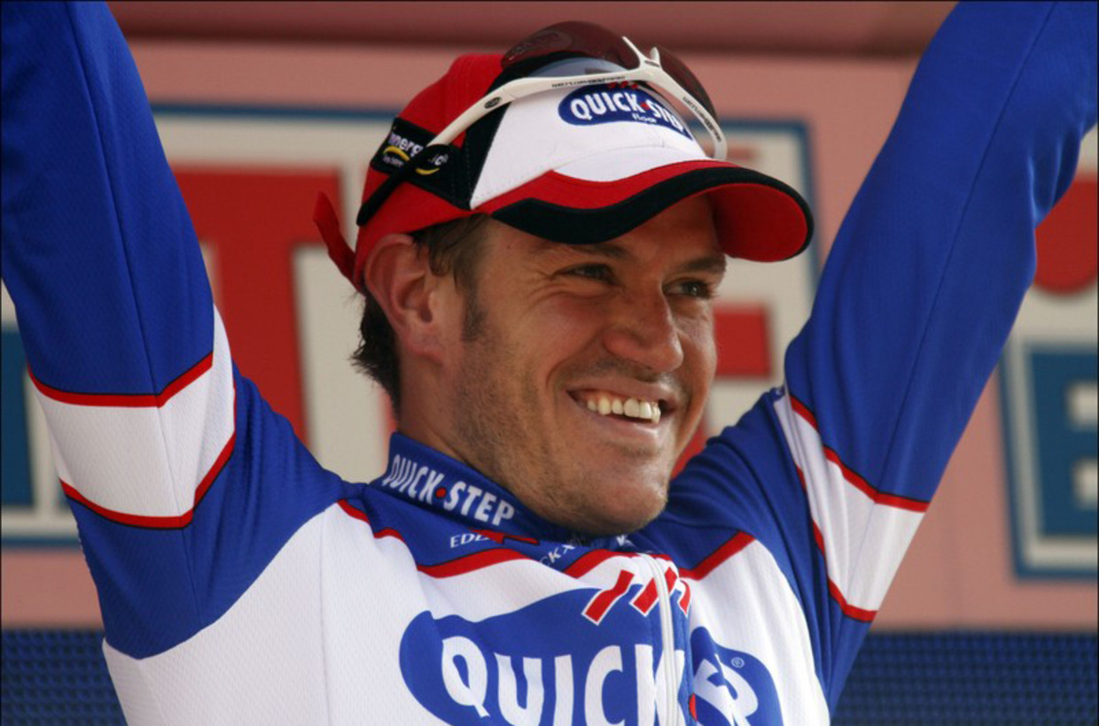 Wouter Weylandt na zijn ritzege in de Giro van 2010. Beeld Photo News