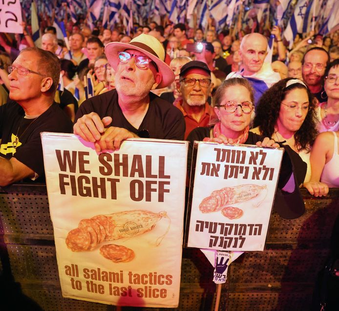 Protesters in Tel Aviv on Saturday night.