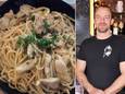 Links: de glutenvrije pasta chicken. Rechts: Bart Hooghe van Barbaar.