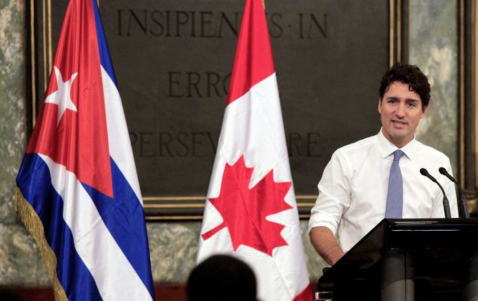 De Canadese premier Justin Trudeau tijdens een toespraak in de Cubaanse hoofdstad Havana in 2016.