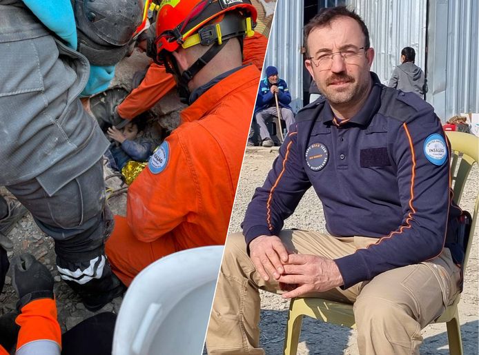 Brandweerman Cemal uit Dordrecht hielp om Ibrahim (8) te redden. De jongen lag al vijf dagen onder het puin.