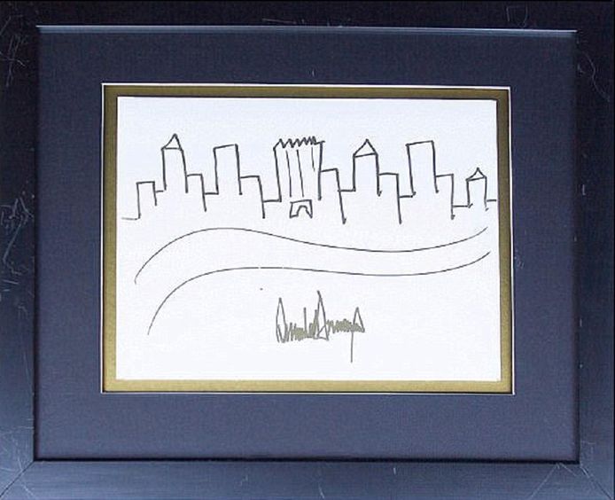 Trumps tekening van de skyline van Manhattan bracht in juli 29.000 dollar op.