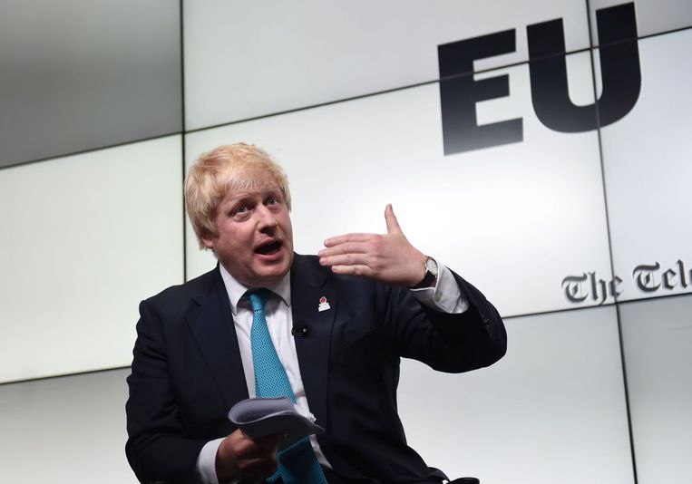 Boris Johnson tijdens een EU-debat. Beeld afp