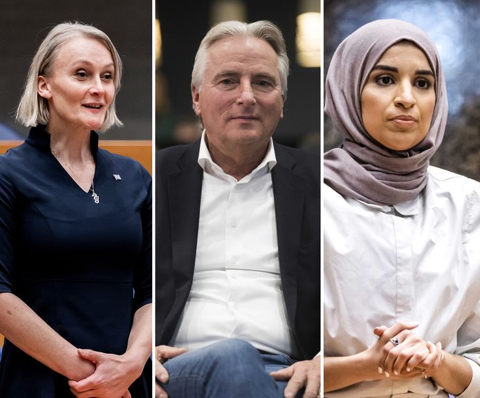 Lisa van Ginneken (D66), Hans Smolders (FvD) en Kauthar Bouchallikht (GroenLinks)