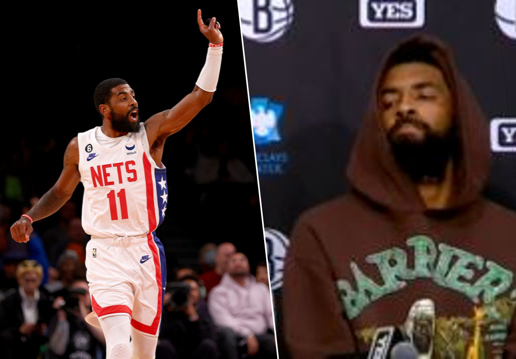 Kyrie Irving moest het na zijn wedstrijd komen uitleggen.