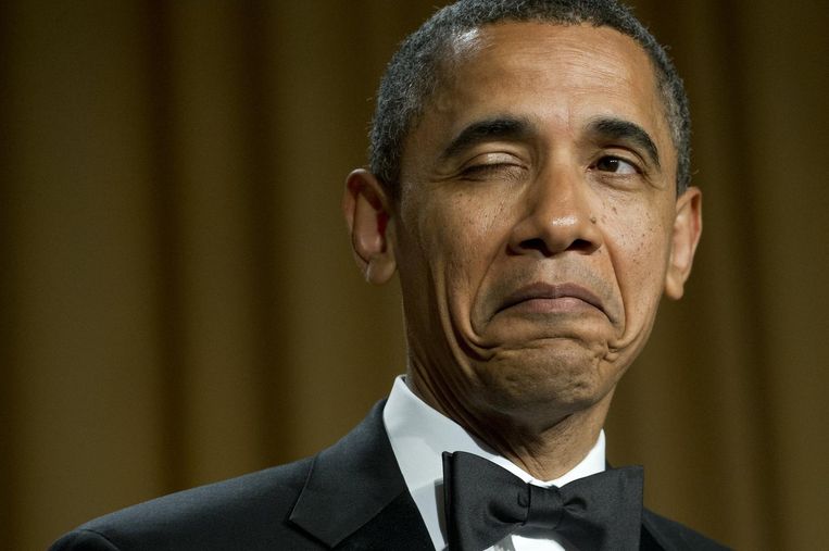 Barack Obama, nadat hij een grap heeft verteld. Beeld afp