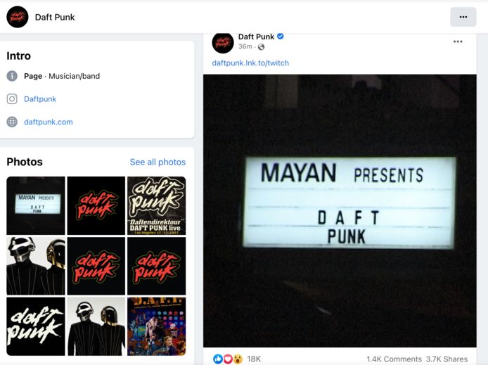 De Facebookpagina van Daft Punk