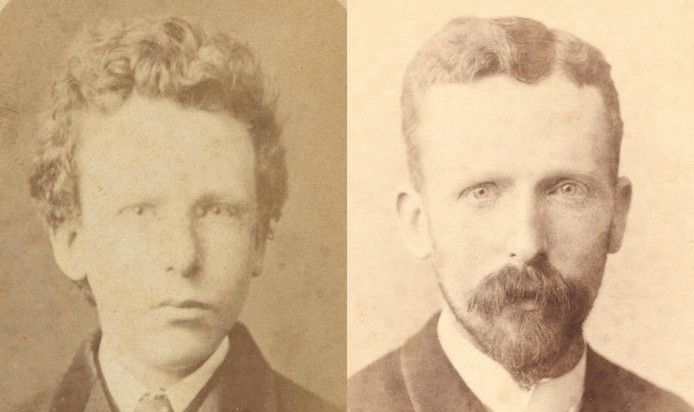 Twee keer Theo: links de foto die voorheen werd geïdentificeerd als Vincent van Gogh, 13 jaar, maar nu als 15-jarige Theo. Rechts Theo op 32-jarige leeftijd.