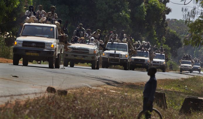 Soldaten in de hoofdstad van de Centraal-Afrikaanse Republiek.