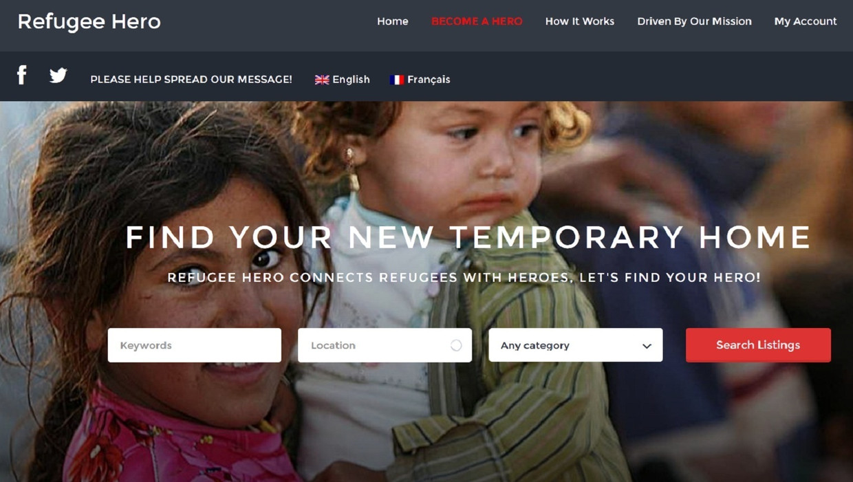 Op refugeehero.com kunnen mensen met een beschikbare opvangplaats voor vluchtelingen die aanbieden volgens het principe van Airbnb. Beeld Screenshot