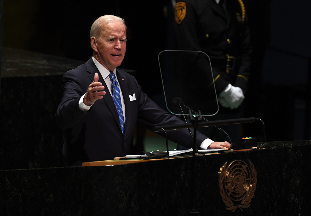 Le président américain Joe Biden s'adresse à la 76e session de l'Assemblée générale des Nations unies à New York, aux États-Unis, le 21 septembre 2021.