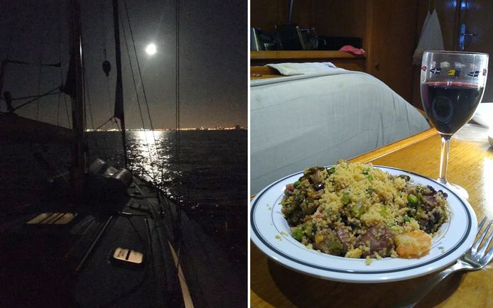Eten geleverd door een taxiboot, omdat ze niet aan wal mochten.