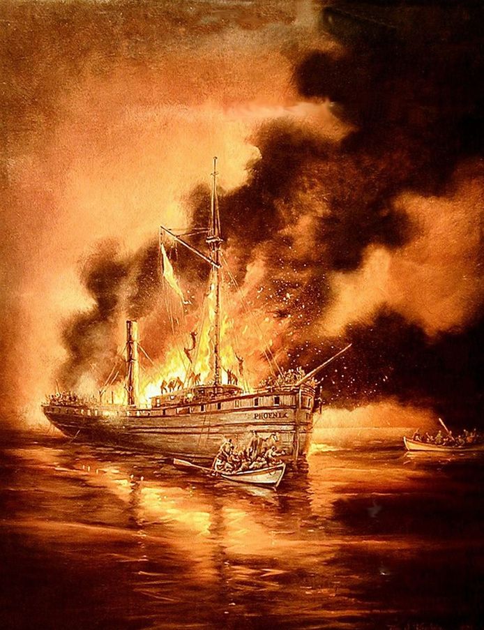 Amerikaans schilderij van de Phoenix, die in 1847 verging.