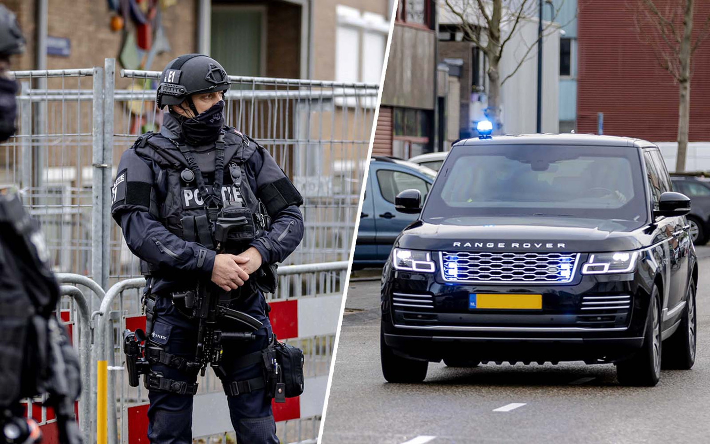 In de omgeving van de gerechtsbunker in Amsterdam zijn veel zwaarbewapende agenten aanwezig.