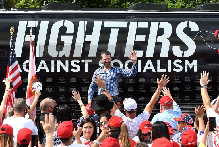 Donald Trump Junior addresses the Orlando crowd.