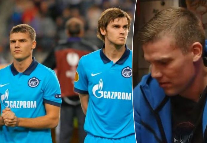 Links: Nicolas Lombaerts met Denisov (l) bij Zenit Sint-Petersburg.