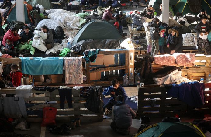 Migranten aan de grens tussen Polen en Wit-Rusland.