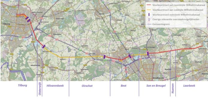 De snelfietsroute loopt langs het Wilhelminakanaal.