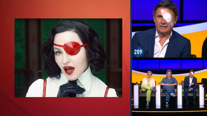 Erik van Looy, net geopereerd aan zijn oog, krijgt een galerijvraag over bekende sterren met ooglapjes.