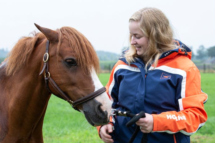 Marloes van 't Veld , uit Nijverdal, debuteert op het wereldkampioenschap mennen in Frankrijk.
