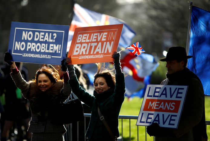 Pro-brexitbetogers voor het Britse parlement.