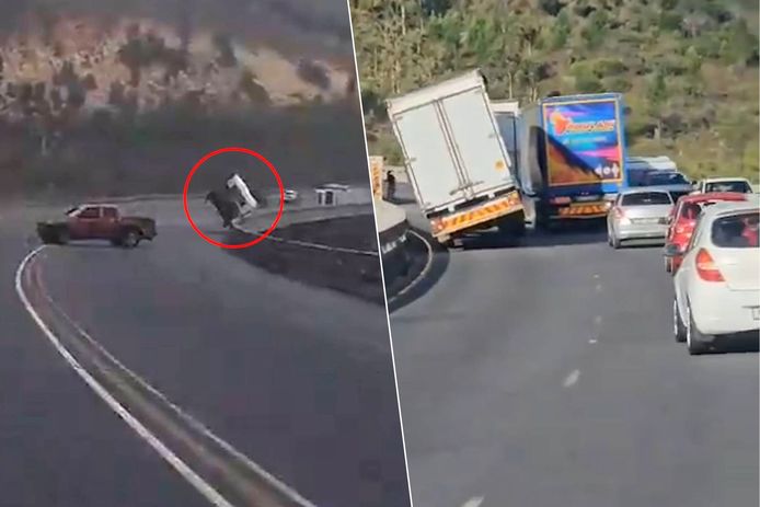 Hevige wind in Zuid-Afrika blaast vrachtwagen van brug