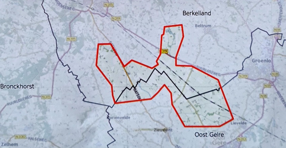 Zoekgebied K op de kaart in de gezamelijke folder van Berkelland en Oost Gelre.