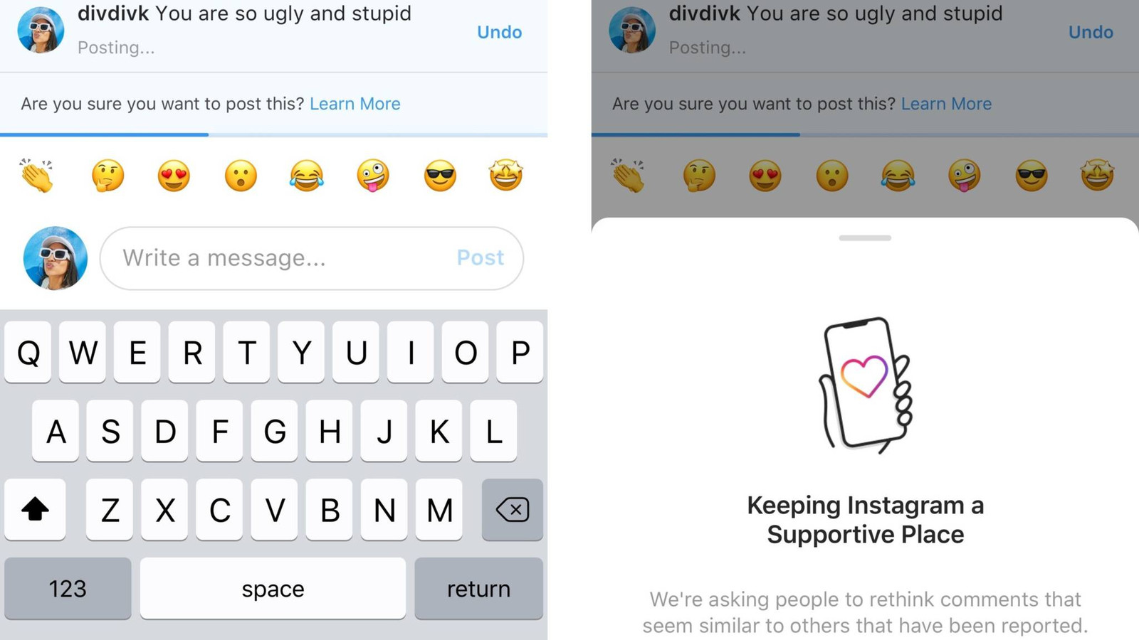 Instagram grijpt in bij kwetsende teksten Weet je zeker dat je dit