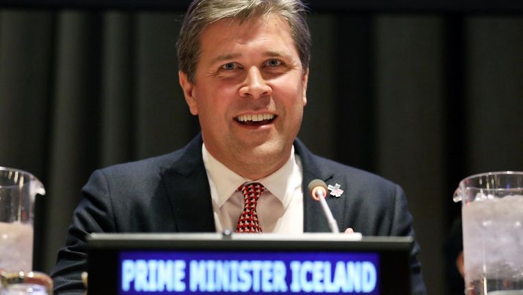 De IJslandse premier Bjarni Benediktsson op een bijeenkomst van de VN over vrouwenrechten en -participatie op 8 maart. Beeld getty