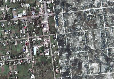 VOOR EN NA. Satellietbeelden tonen totale vernietiging van Oekraïense regio's