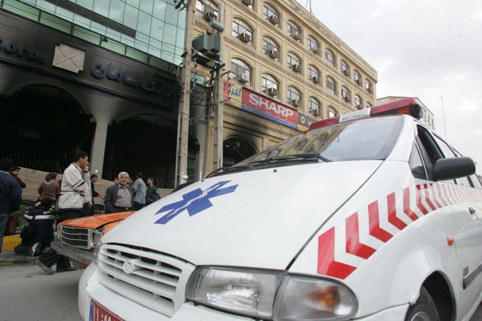 Een ambulance in Teheran.