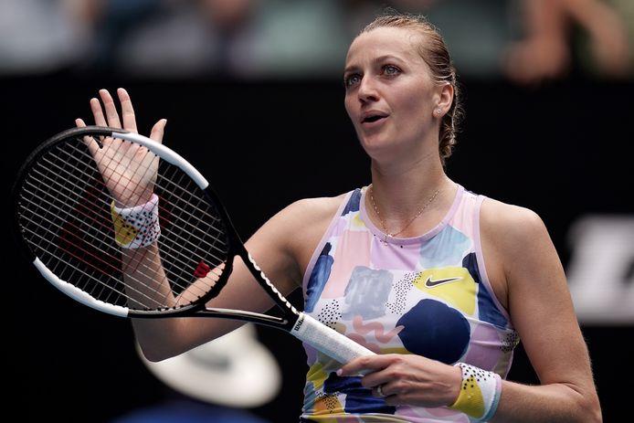epa08165283 Petra Kvitova of the Czech Republic celebrates winning the fourth round match against Maria Sakkari of Greece at the Australian Open tennis tournament at Melbourne Park in Melbourne, Australia, 26 January 2020.  EPA/DAVE HUNT AUSTRALIA AND NEW ZEALAND OUT  EDITORIAL USE ONLY