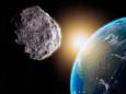 Animatie van een asteroïde die langs de aarde vliegt.