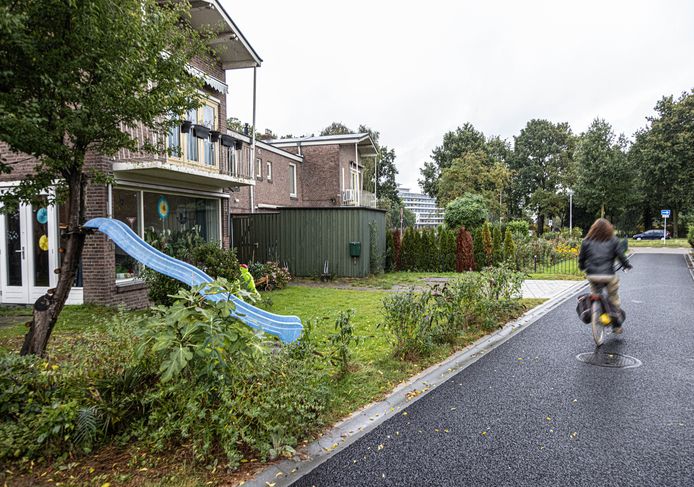 De huizen tegenover het park.