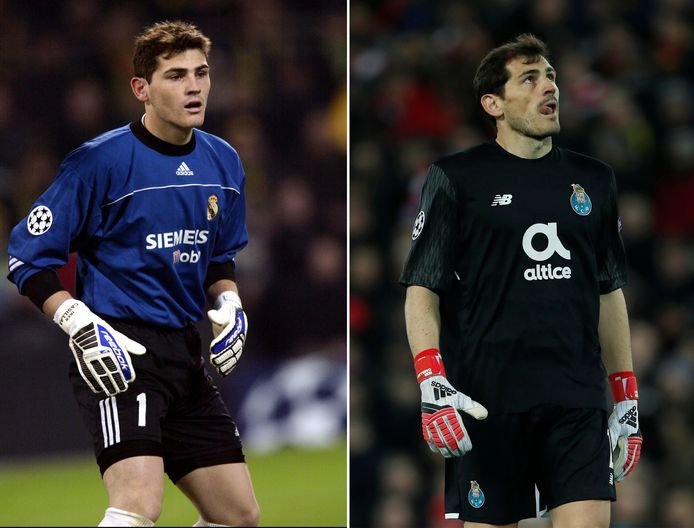 Iker Casillas in 2003 en 2018.