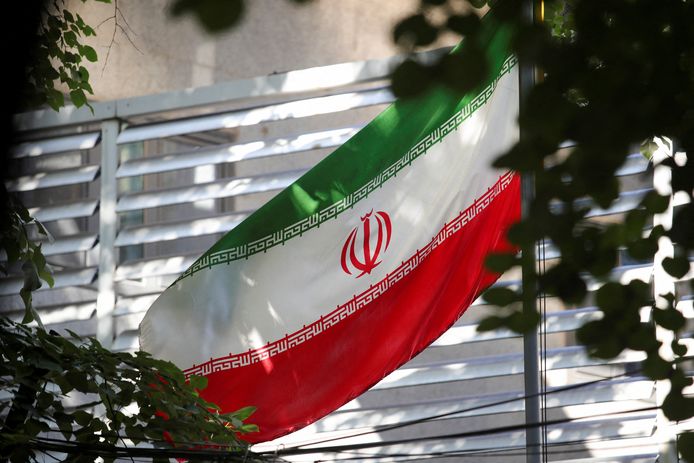 FILE PHOTO: Iranian flag is seen at the Embassy of the Islamic Republic of Iran, as Albania cuts ties with Iran and orders diplomats to leave over cyberattack, in Tirana, Albania, September 8, 2022. REUTERS/Florion Goga/File Photo