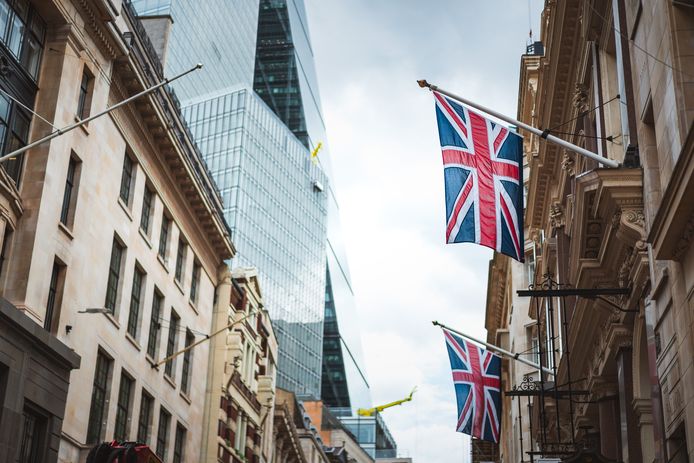 Een Britse vlag in London.
