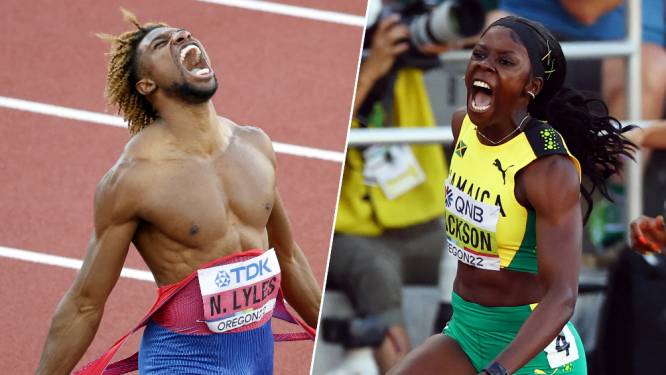 Sensationele tijden voor Amerikaan Noah Lyles en Jamaicaanse Shericka Jackson in WK-finale 200m
