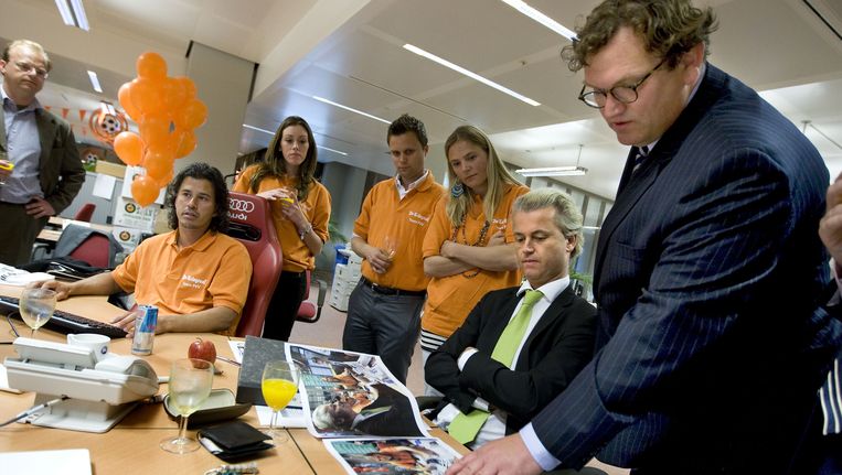Geert Wilders op de redactie van de Telegraaf Beeld ANP