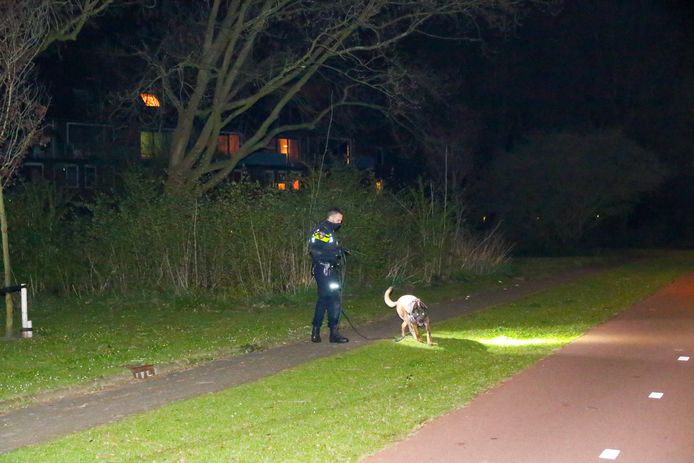 Een speurhond zoekt mee na de schietpartij.