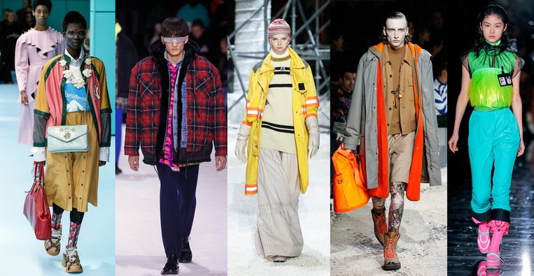 Van links naar rechts: Gucci, Balenciaga, Calvin Klein, Louis Vuitton en Prada. Beeld Team Peter Stigter