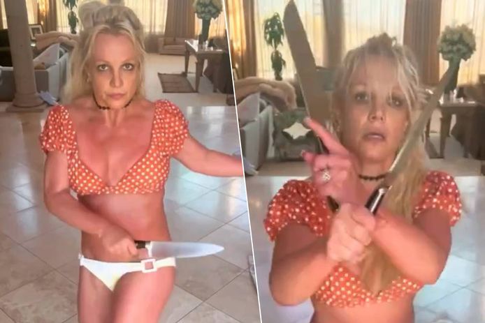 Britney Spears filmt hoe ze danst met 'keukenmessen'