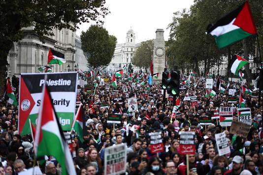 De 'March For Palestine' op zaterdag in de Britse hoofdstad Londen. 