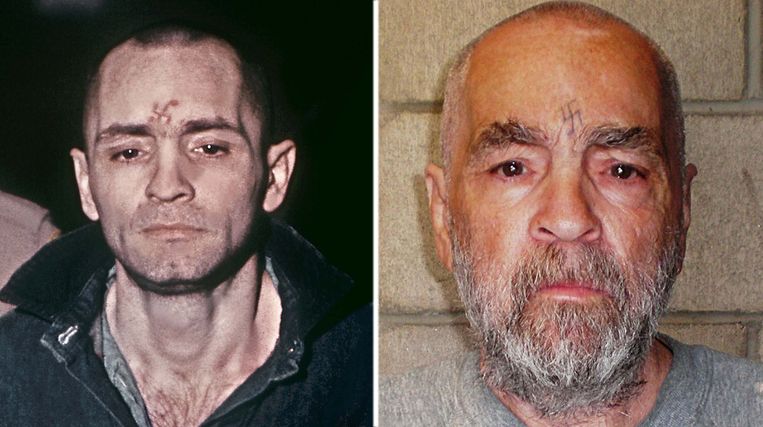 Charles Manson in 1971 (l) en in 2009 Beeld afp