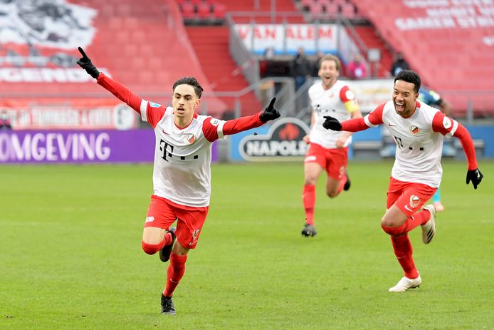 Othmane Boussaid viert zijn treffer namens FC Utrecht tegen Sparta.